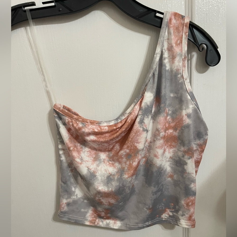 One shoulder peach love crop top, size S